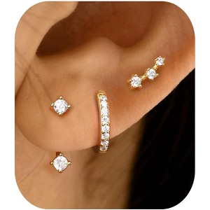 3-Pair Sterling Silver Earring Set - Hypoallergenic Stud/Hoop/Cartilage, for Sensitive Ears - 1 of 4