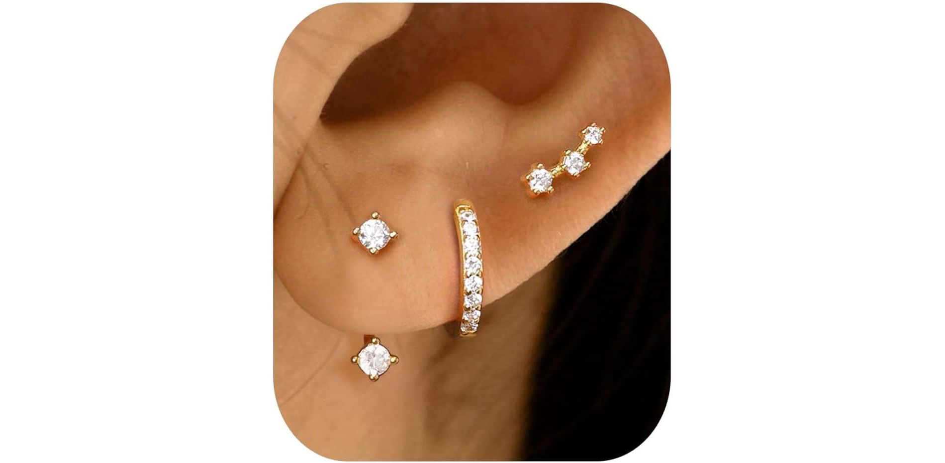 3-Pair Sterling Silver Earring Set - Hypoallergenic Stud/Hoop/Cartilage, for Sensitive Ears