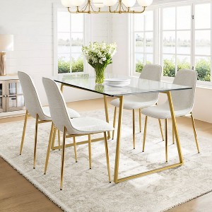 5-Piece Modern Dining Set with Glass Table and 4 Upholstered Dining Chairs, Gold Metal Legs, Perfect for Kitchen or Small Spaces-Maison Boucle - 1 of 4