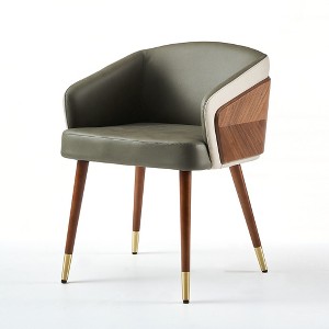 ARTPLAN Mid Century Modern Dining Chair, Faux Leather with Walnut,Uphoolsted Accent Arm Chair,Sitting Chair with Wooden Gold Metal feet - 1 of 1