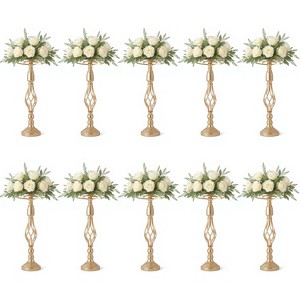 Golden flower stand for weddings, 10 golden metal vases, 52 cm high, metal vases, centerpieces for weddings, parties, birthdays, events, festivals - 1 of 4