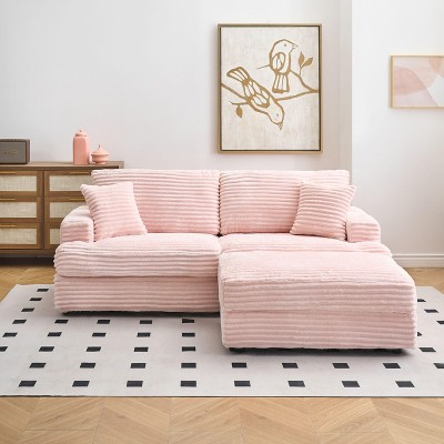 CENGHU 82 Inches Corduroy Sofa, Sectional Sofa, Storage Feet +4 Throw Pillows, L Shaped Sofa Couches for Living Room, Office