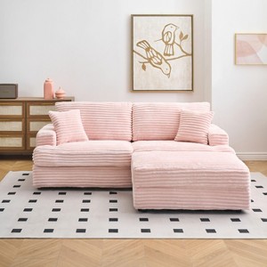 CENGHU 82 Inches Corduroy Sofa, Sectional Sofa, Storage Feet +4 Throw Pillows, L Shaped Sofa Couches for Living Room, Office - 1 of 4