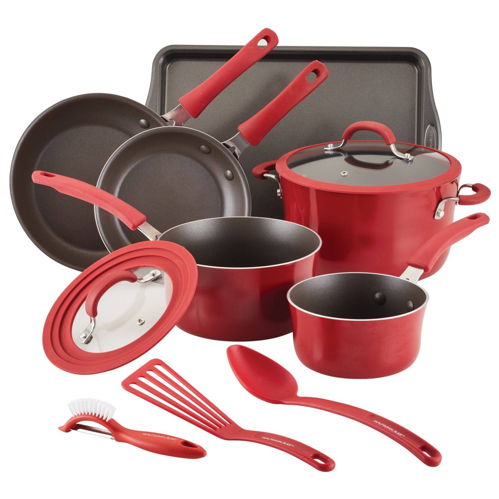 Rachael Ray Cook + Create 11pc Nonstick Aluminum Cookware Set Red