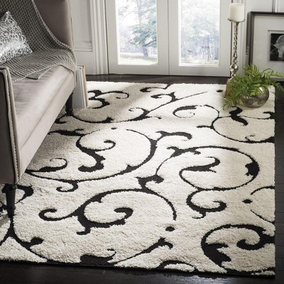 Elegance Noir Floral Tufted Shag Area Rug, Black and Ivory, 4' x 6'