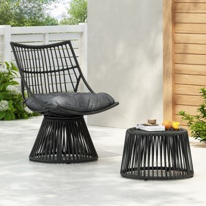 Christopher Knight Home Caryl Outdoor Wicker Chair and Side Table Set with Cushion - 1 of 4