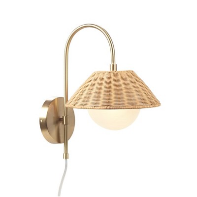 VYNXARIA Wall Lights, Modern Gold Rattan Weave Sconce