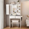 Makeup Vanity Desk with Mirror & Adjustable LED Lights, Built-in Power Outlet, Includes padded stool & Shelf - 4 of 4