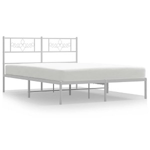 vidaXL Bed Frame White Powder-Coated Steel Full Bed Frame Rectangular - 53.1" x 74.8" White with headboard - 1 of 4
