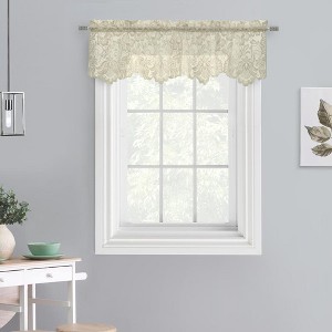 Habitat Limoges Sheer Rod Pocket Flat Valance Floral Lace Design Delicate Scalloped Bottom Hem 55" x 15" Ivory - 1 of 3