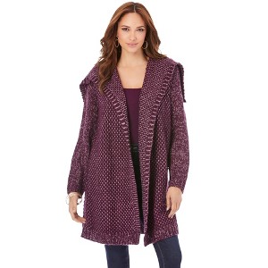 Roaman's Women's Plus Size Marled Open Cardigan - 1 of 4