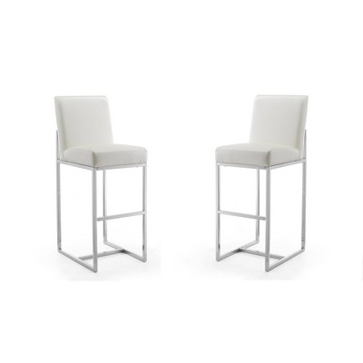 Pearl White Polished Chrome Faux Leather Bar Stools (Set of 2)