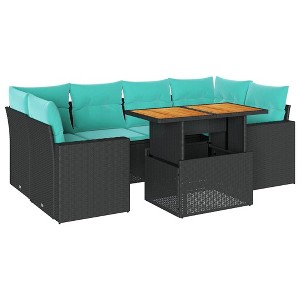 vidaXL 7 Piece Patio Sofa Set with Cushions Black Poly Rattan - 1 of 4