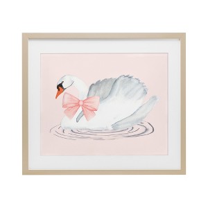 Stupell Industries White Swan with Pink Ribbon Framed Print Under Glass Art - 1 of 4