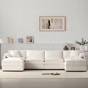 YOOCOZZ Double-Cushion Chenille Sectional Sofa with 2 Movable Ottomans and Armrest Pillows - 1 of 4