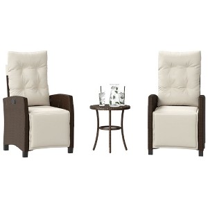 vidaXL 3 Piece Bistro Set with Cushions Brown Poly Rattan - 1 of 4
