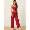 cheibear Women's Satin Cowl Neck Sleeveless Crop Cami Sleepwear with Pants Sliky Lounge Set - 3 of 4