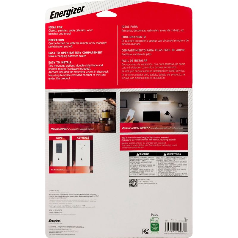 Energizer 10&#34; 2pk 70 Lumens Battery Operated LED Cabinet Lights Bar with Wireless RF White, 5 of 11