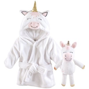 Hudson Baby Infant Girls Plush Bathrobe and Toy Set, Modern Unicorn, One Size - 1 of 2