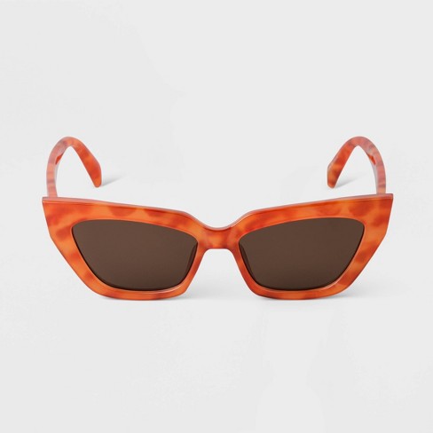 Women's Plastic Retro Angular Cateye Sunglasses - A New Day™ Dark Brown