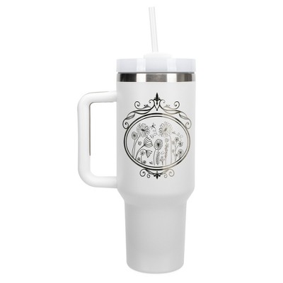 Elanze Designs Flower Garden Mirror Damask Frame 40 oz. Stainless Steel, Large Water Bottle Coffee Mug, Spill & Leak Resistant, Thermal Travel Tumbler