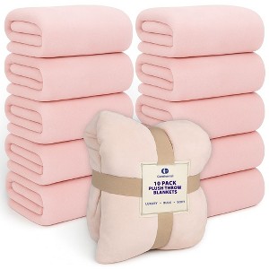 Continental Bedding Microfleece Bed Blankets - 10 Pack - Soft Lightweight Fleece Throw Blanket Single Color Set - Ivory, Purple, Pink, Blue, Gray - 1 of 4