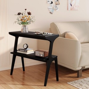 Lantine 2-Tier Solid Wood End Table, Side Table with Storage Shelf, Slim Bedside Table for Sofa, Living Room, Bedroom, Easy Assembly - 1 of 4