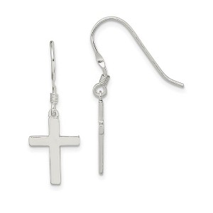 Black Bow Jewelry 15mm Polished Cross Dangle Earrings in Sterling Silver - 1 of 4