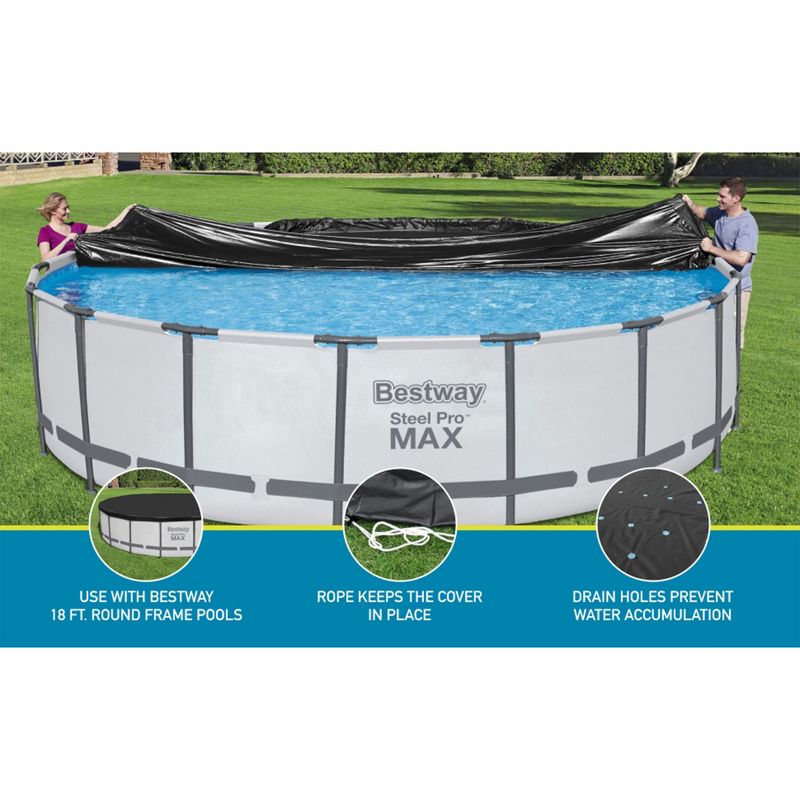 Bestway Round Pool Cover for Above Ground Pro Frame Pools with Drain Holes and Secure Tie-Down Ropes, 5 of 11