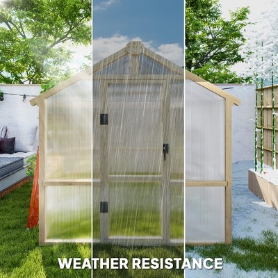Large Brown Fir Wood and Polycarbonate Walk-In Greenhouse