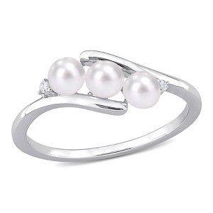EVERLY JEWELRY  | Sterling Silver 0.02 CT Diamond TW 3.5 - 4 MM White Freshwater Cultured Pearl Fashion Ring - 1 of 4