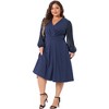 Agnes Orinda Women's Plus Size Swiss Dots Pattern Sleeves V Neck Midi Flowy A-Line Dress - 3 of 4