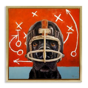 Stupell Industries Dog in Football Helmet Sports Plays Floating Frame Canvas Art, Gold, 25" x 25" - 1 of 4