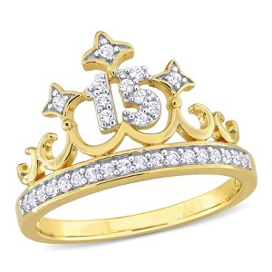 EVERLY JEWELRY | Two-Tone Sterling Silver 1/3 CT TGW Created White Sapphire '15' Crown Ring - 1 of 4