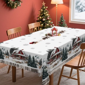 LOVEVOOK Christmas Rectangle Tablecloth Flower Xmas Table Cloths, Washable Polyester Fabric Table Covers for Dining, Party Holiday Decor - 1 of 4