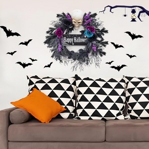 22in Halloween Wreath with Black, Blue and Purple Flowers, Artificial Halloween Spooky Wreath with 20 Led Lights for Front Door, Porch, and Entryway - 1 of 4