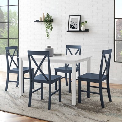 White and Navy X-Back Farmhouse Dining Set with 4 Chairs