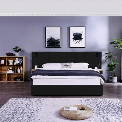 TiramisuBest Platform Bed Bed Frame King/Queen Size Storage Headboard Modern Lifestyle Home Bedroom Upgrade