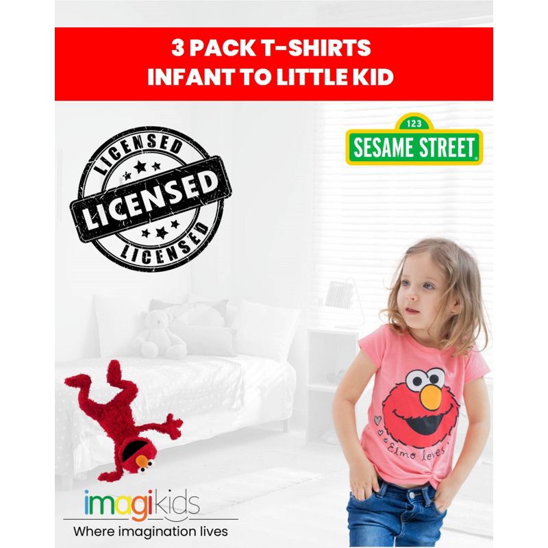 Sesame Street Elmo Cookie Monster Big Bird 3 Pack Graphic T-Shirts , 2 of 9