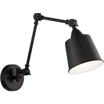 360 Lighting Mendes Modern Industrial Swing Arm Wall Lamp Black Hardwired Light Fixture Adjustable Metal Shade for Bedroom Bedside Reading Living Room