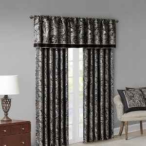 MAYEERTY 50x18" Jacquard Window Valance Navy - 1 of 4