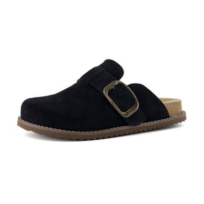 CUSHIONAIRE Women's Blain Genuine Suede Slip-On Clogs with + Memory Foam & Chic Buckle Mule - Comfortable, Non-Slip, Wide Widths Available