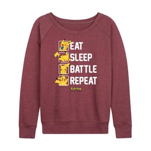 Women's - Pokémon - Eat Sleep Battle Repeat Lightweight French Terry Wide Neck Long Sleeve Shirt - 1 of 4