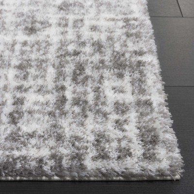 Ivory and Gray Synthetic Shag Runner Rug, 2' x 8'