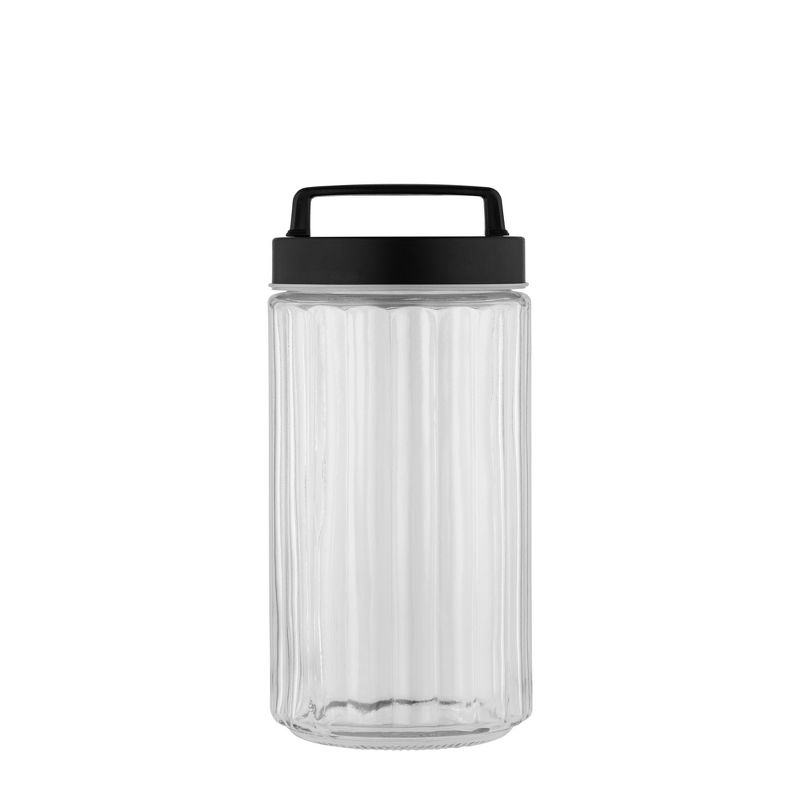 Amici Home Airtight Storage Jar Arlington, Patterned Glass Container, Black Metal Lid with Handle, Easy to Grasp, 2 of 6