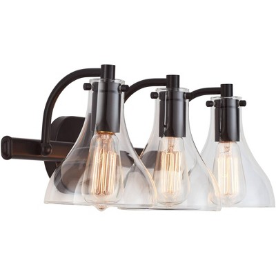 Black Metal 3-Light Wall Fixture with Clear Glass Shades