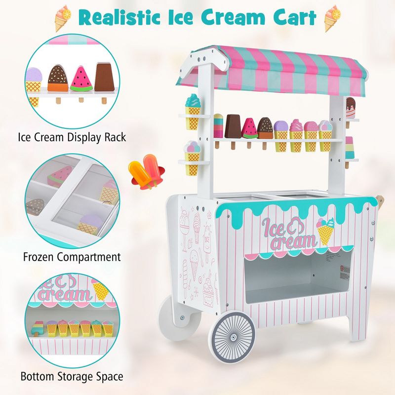 Costway Kid's Ice Cream Cart Food Trunk Play Toy Set with Display Rack & Accessories, 4 of 11