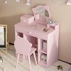 Kids Pink Vanity Set, Little Girl Makeup Vanity Table with a Bear-Shape Chair, Cute Mirror, 3 Drawers and 4 Open Cabinets - 4 of 4