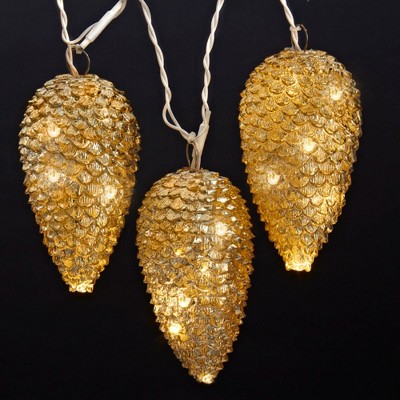 Kurt S. Adler 5ct Mini Pine Cone Novelty String Lights Gold - 5' Green Wire