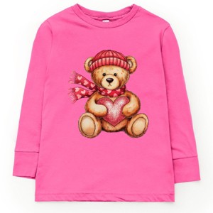 Valentine Teddy Bear Beanie - Toddler Long Sleeve Graphic Tee - 1 of 4